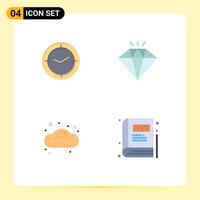 4 User Interface Flat Icon Pack of modern Signs and Symbols of time bun machine present book Editable Vector Design Elements