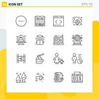 Editable Vector Line Pack of 16 Simple Outlines of cake baked management user cloud Editable Vector Design Elements