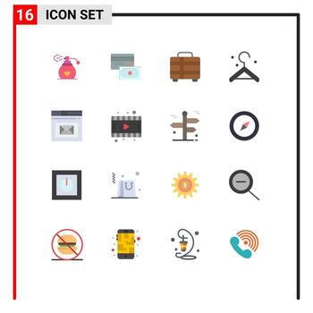 conjunto de colores planos de interfaz móvil de 16 pictogramas de colgador de bandeja de entrada de vacaciones de correo web paquete editable de elementos creativos de diseño de vectores