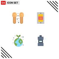 Group of 4 Flat Icons Signs and Symbols for bath ecology shower sun plant Editable Vector Design Elements