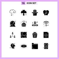 Modern Set of 16 Solid Glyphs and symbols such as success achievement cactus achieved head Editable Vector Design Elements