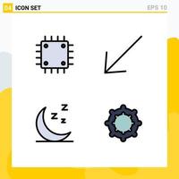 Modern Set of 4 Filledline Flat Colors and symbols such as chipset night gadget down baby Editable Vector Design Elements