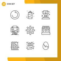 Modern Set of 9 Outlines Pictograph of security paper business hardware printer Editable Vector Design Elements