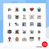 Set of 25 Modern UI Icons Symbols Signs for like love skyscraper heart office Editable Vector Design Elements