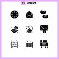 User Interface Pack of 9 Basic Solid Glyphs of food breakfast open romance lips Editable Vector Design Elements