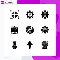 Universal Icon Symbols Group of 9 Modern Solid Glyphs of atom yang world unity polarity Editable Vector Design Elements