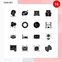 Set of 16 Commercial Solid Glyphs pack for father balloon computer folder computing Editable Vector Design Elements