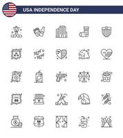 25 USA Line Signs Independence Day Celebration Symbols of seurity american building gift christmas Editable USA Day Vector Design Elements