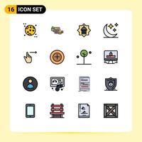 16 Universal Flat Color Filled Lines Set for Web and Mobile Applications right finger tower night crescent Editable Creative Vector Design Elements