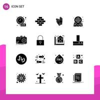 16 signos de glifos sólidos universales símbolos de cámara de captura construcción ubicación web elementos de diseño vectorial editables vector