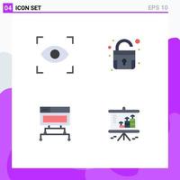 Group of 4 Modern Flat Icons Set for eye database lock computer chart Editable Vector Design Elements