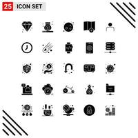 Pack of 25 Modern Solid Glyphs Signs and Symbols for Web Print Media such as user profile moon people new Editable Vector Design Elements