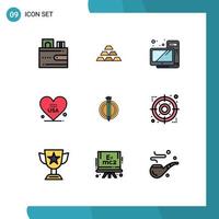 Pictogram Set of 9 Simple Filledline Flat Colors of american heart money monitor desktop Editable Vector Design Elements