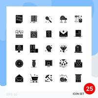 Editable Vector Line Pack of 25 Simple Solid Glyphs of wifi network storage electric wire Editable Vector Design Elements