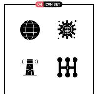 User Interface Pack of 4 Basic Solid Glyphs of globe building world plant tower Editable Vector Design Elements