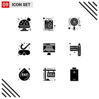 User Interface Pack of 9 Basic Solid Glyphs of web advert billboard investor advert snorkeling Editable Vector Design Elements