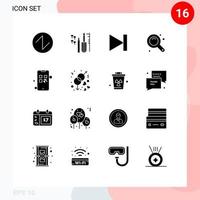 Set of 16 Commercial Solid Glyphs pack for money growing forward zoom tool zoom in Editable Vector Design Elements