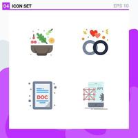 4 User Interface Flat Icon Pack of modern Signs and Symbols of cucumber doc file engagement wedding application Editable Vector Design Elements