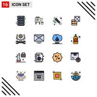 User Interface Pack of 16 Basic Flat Color Filled Lines of letter setting water gun gear gambling Editable Creative Vector Design Elements