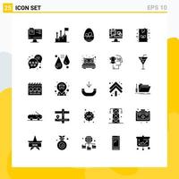 User Interface Pack of 25 Basic Solid Glyphs of barrel data mission screen eat Editable Vector Design Elements