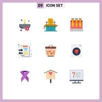 Modern Set of 9 Flat Colors Pictograph of love money lab stack documents Editable Vector Design Elements