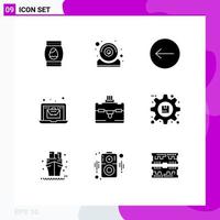 Modern Set of 9 Solid Glyphs Pictograph of travel bag arrow economy laptop Editable Vector Design Elements