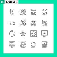 paquete de iconos de vector de stock de 16 signos y símbolos de línea para elementos de diseño de vector editables de cubo de bombero de medicina de herramienta logística