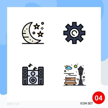 Stock Vector Icon Pack of 4 Line Signs and Symbols for bar sound party setting bench Editable Vector Design Elements
