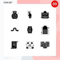 Group of 9 Solid Glyphs Signs and Symbols for pauropoda bug scanner animal mail Editable Vector Design Elements