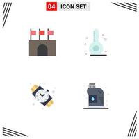 Pack of 4 creative Flat Icons of arena hand watch sports summer jewelry Editable Vector Design Elements