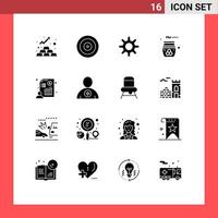 Set of 16 Modern UI Icons Symbols Signs for businessman relaxation gear honey cosmetics Editable Vector Design Elements