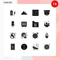 Solid Glyph Pack of 16 Universal Symbols of mic surveillance tree security cam Editable Vector Design Elements