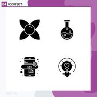 Pictogram Set of 4 Simple Solid Glyphs of bloom bulb nature laboratory light Editable Vector Design Elements