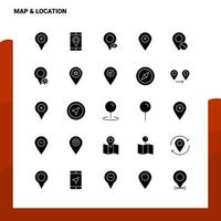 25 conjunto de iconos de ubicación de mapa plantilla de ilustración de vector de icono de glifo sólido para ideas web y móviles para empresa comercial
