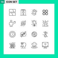 Set of 16 Modern UI Icons Symbols Signs for world time time zone child office clocks business Editable Vector Design Elements