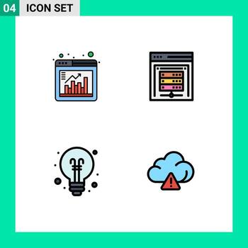 Modern Set of 4 Filledline Flat Colors Pictograph of window idea chart data server back to school Editable Vector Design Elements