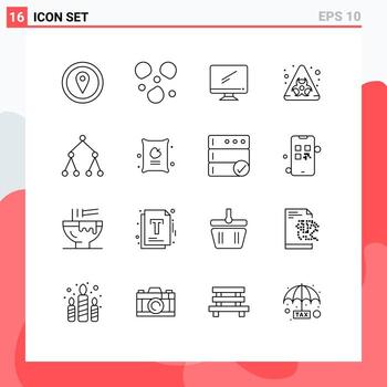Pack of 16 Modern Outlines Signs and Symbols for Web Print Media such as topology link monitor hazard biohazard Editable Vector Design Elements
