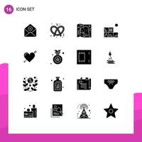 16 User Interface Solid Glyph Pack of modern Signs and Symbols of arrow bookshelf sweet living garden Editable Vector Design Elements