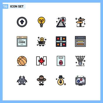 16 líneas rellenas de colores planos vectoriales temáticos y símbolos editables de codificación de errores de Internet decisión del navegador elementos de diseño de vectores creativos editables