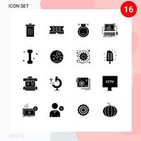 Set of 16 Commercial Solid Glyphs pack for medical failure ring error computer Editable Vector Design Elements