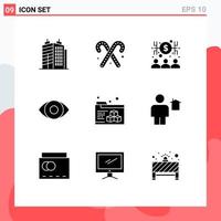 Set of 9 Vector Solid Glyphs on Grid for body folder capitalist printing eye Editable Vector Design Elements