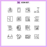 Pack of 16 Modern Outlines Signs and Symbols for Web Print Media such as frame transport samsung sport shopping Editable Vector Design Elements