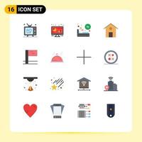 Group of 16 Flat Colors Signs and Symbols for building home monitor time nutrition Editable Pack of Creative Vector Design Elements