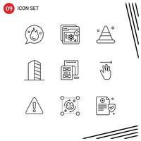 9 Thematic Vector Outlines and Editable Symbols of house buildings learning road cone Editable Vector Design Elements