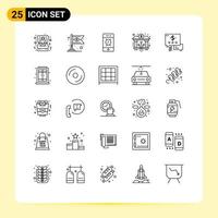 Set of 25 Vector Lines on Grid for chat crypto alarm blockchain bank Editable Vector Design Elements