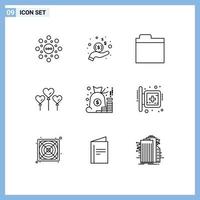 Modern Set of 9 Outlines Pictograph of money bag files account balloon Editable Vector Design Elements