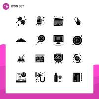 User Interface Pack of 16 Basic Solid Glyphs of mountain landscape payment hill magnification Editable Vector Design Elements