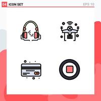 Stock Vector Icon Pack of 4 Line Signs and Symbols for headphone card handfree iot currency Editable Vector Design Elements