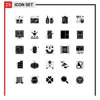 Editable Vector Line Pack of 25 Simple Solid Glyphs of data list beer document clip Editable Vector Design Elements