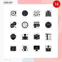 Modern Set of 16 Solid Glyphs and symbols such as rank youtube heart video learning Editable Vector Design Elements